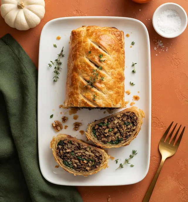 Mushroom Wellington, sliced