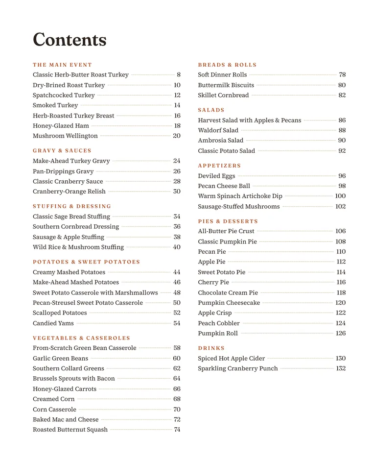 Contents page of All the Trimmings listing all 54 recipes