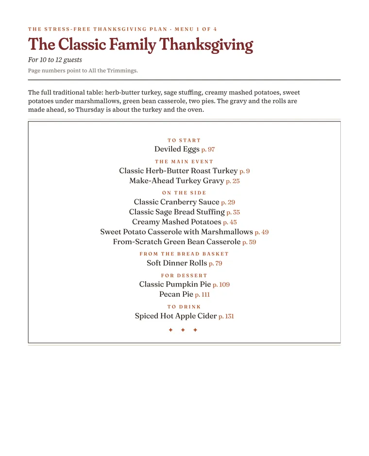 Menu card for The Classic Family Thanksgiving