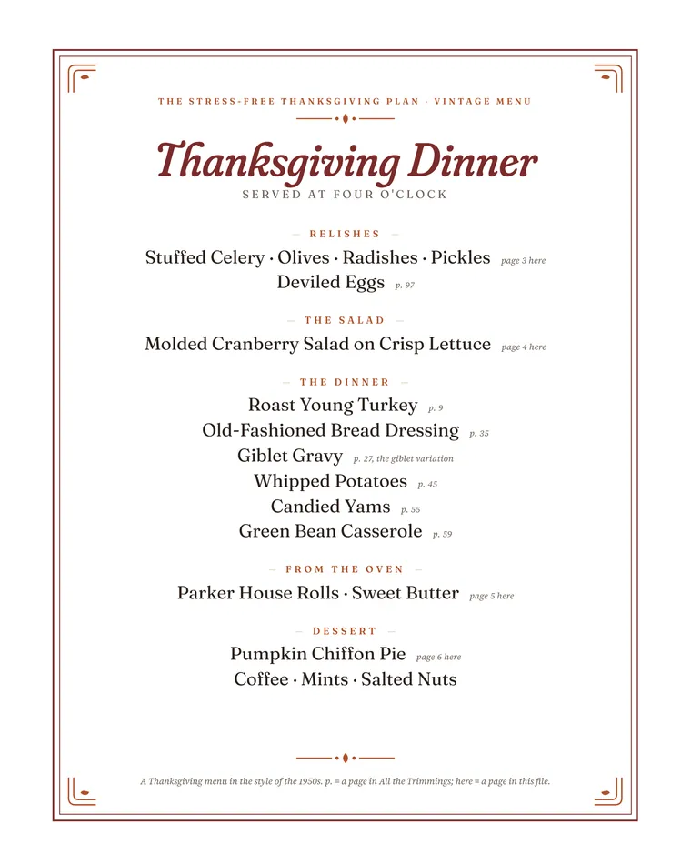 1950s Thanksgiving menu card